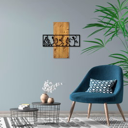 Wallity MA-301 Escultura de pared de madera y metal en nogal y negro